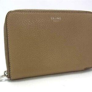 Celine Wallet Medium Zip Around Beige Red Leather Round Zipper Bifold